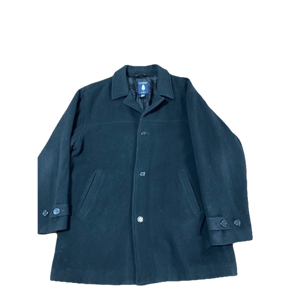 Roundtree & Yorke Men's Black Overcoat Button Accent Lined Pockets Size L‎